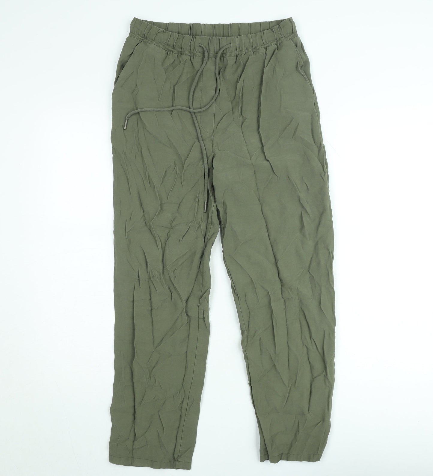 MNG Women Green Viscose Jogger Trousers Size S Casual Lightweight
