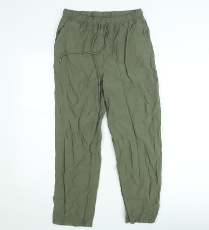 MNG Women Green Viscose Jogger Trousers Size S Casual Lightweight