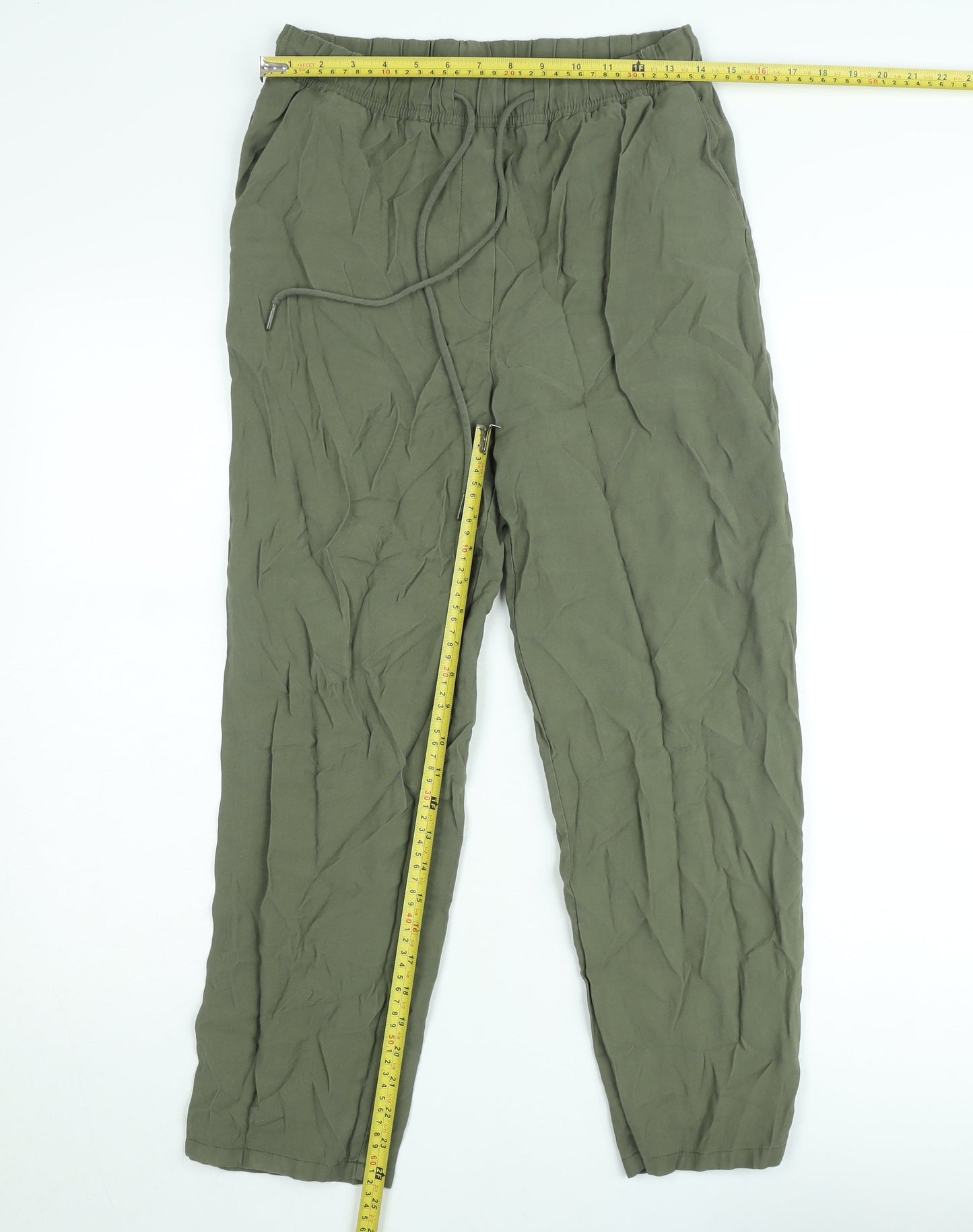MNG Women Green Viscose Jogger Trousers Size S Casual Lightweight