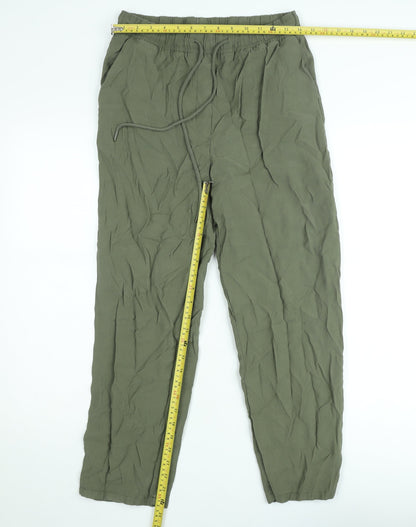 MNG Women Green Viscose Jogger Trousers Size S Casual Lightweight