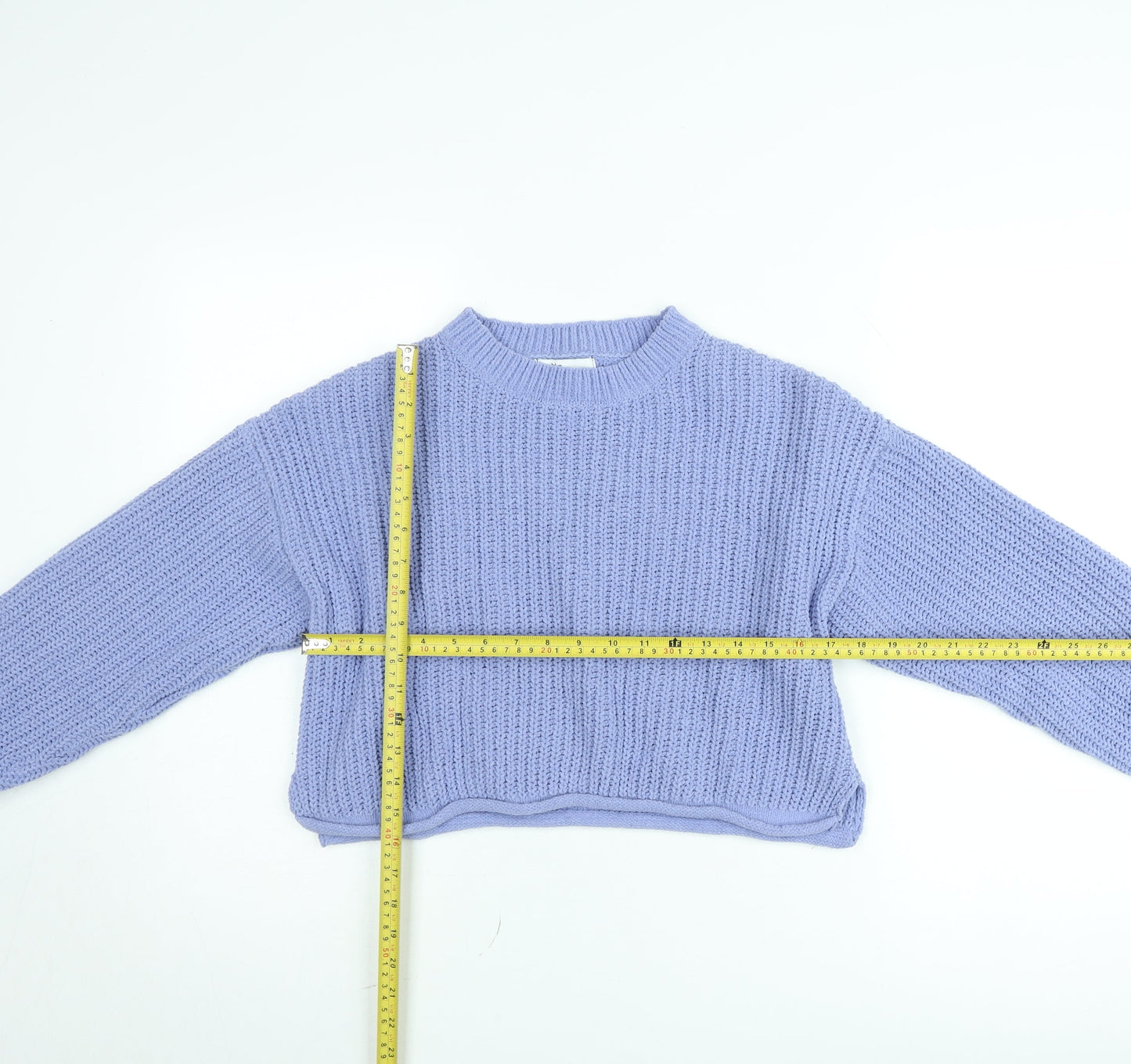 Bershka Women Purple Cropped Knit Jumper Size 10