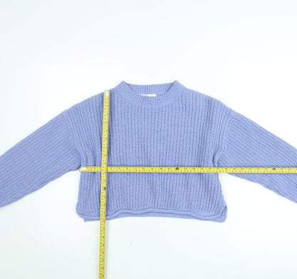 Bershka Women Purple Cropped Knit Jumper Size 10