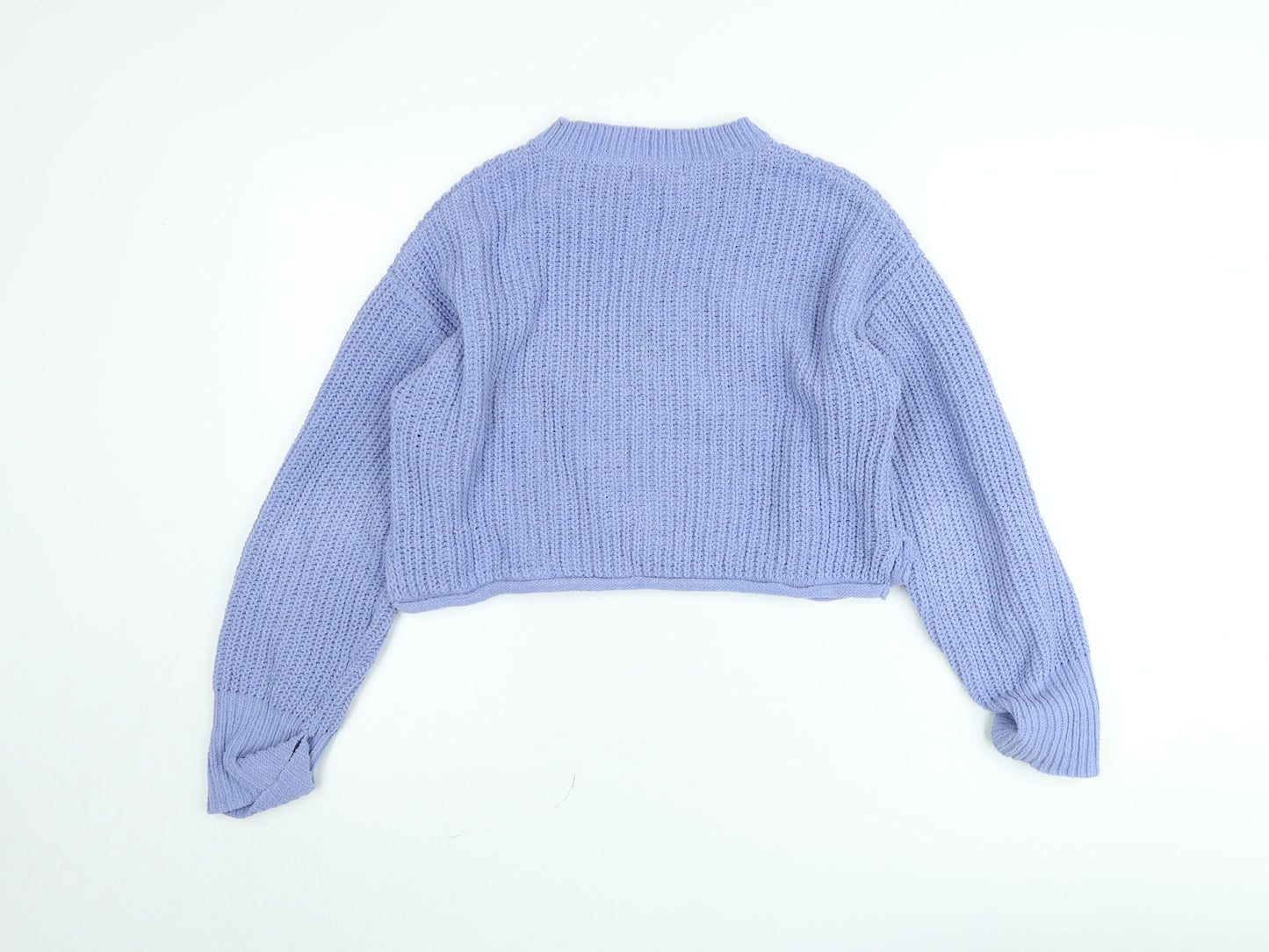 Bershka Women Purple Cropped Knit Jumper Size 10