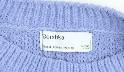 Bershka Women Purple Cropped Knit Jumper Size 10