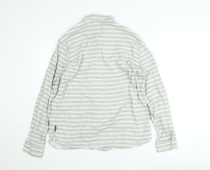 French Connection Men's Grey Striped Long Sleeve Button-Up Shirt Size L