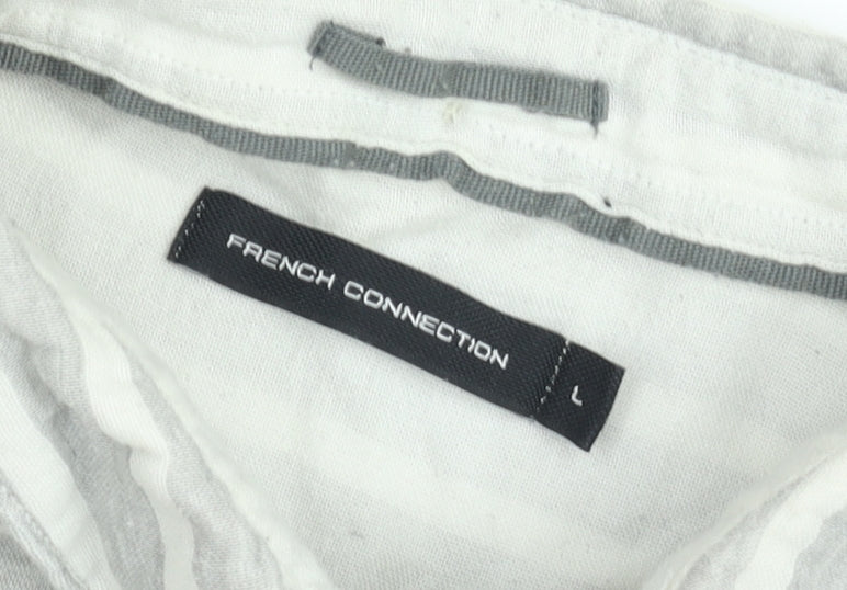 French Connection Men's Grey Striped Long Sleeve Button-Up Shirt Size L