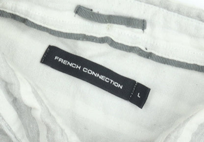 French Connection Men's Grey Striped Long Sleeve Button-Up Shirt Size L