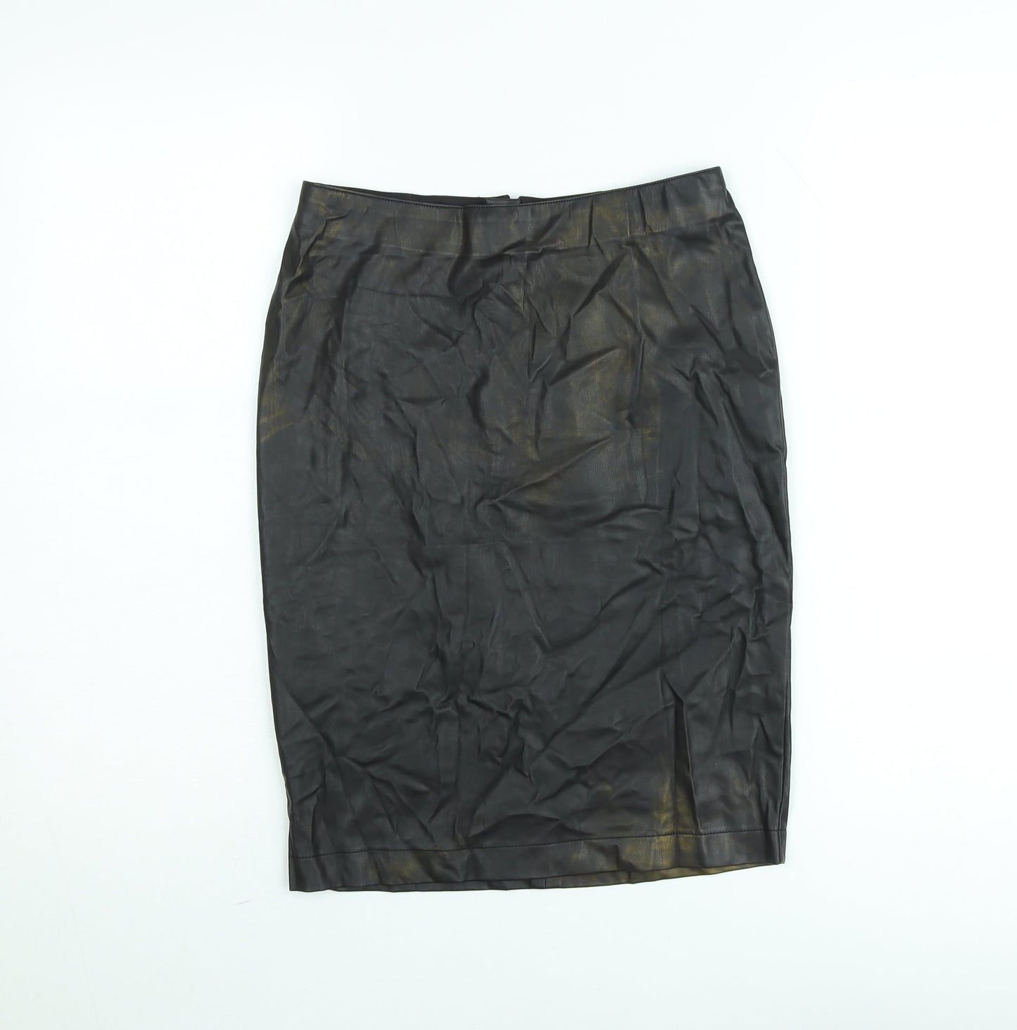 ICHI Women's Black Faux Leather Pencil Skirt Size 8