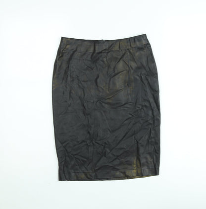 ICHI Women's Black Faux Leather Pencil Skirt Size 8