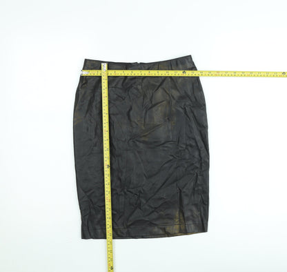 ICHI Women's Black Faux Leather Pencil Skirt Size 8
