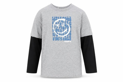 Front view of Kangaroo Poo boys’ grey long sleeve graphic pullover t-shirt 5-6 years
