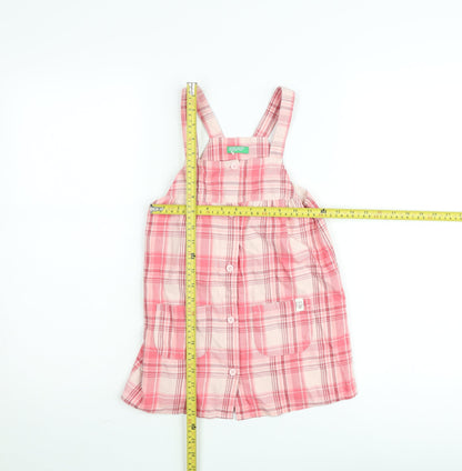 United Colors of Benetton Girls Pink Check Pinafore Dress 4-5 Years