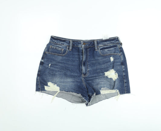 Hollister Women Blue Ultra High-Rise Mom Denim Shorts Size 13 W31 Distressed