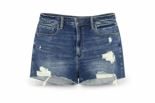Hollister Women Blue Ultra High-Rise Mom Denim Shorts Size 13 W31 Distressed