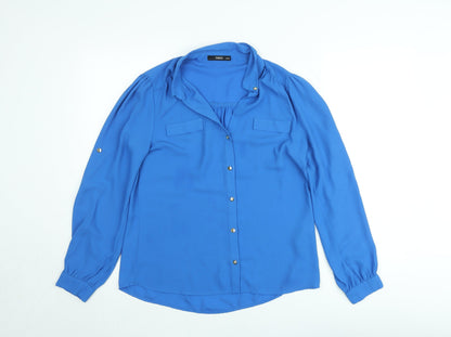 Oasis Women Blue Long Sleeve Collared Chiffon Blouse Size 10