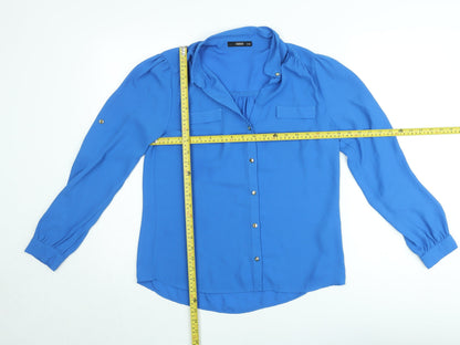 Oasis Women Blue Long Sleeve Collared Chiffon Blouse Size 10