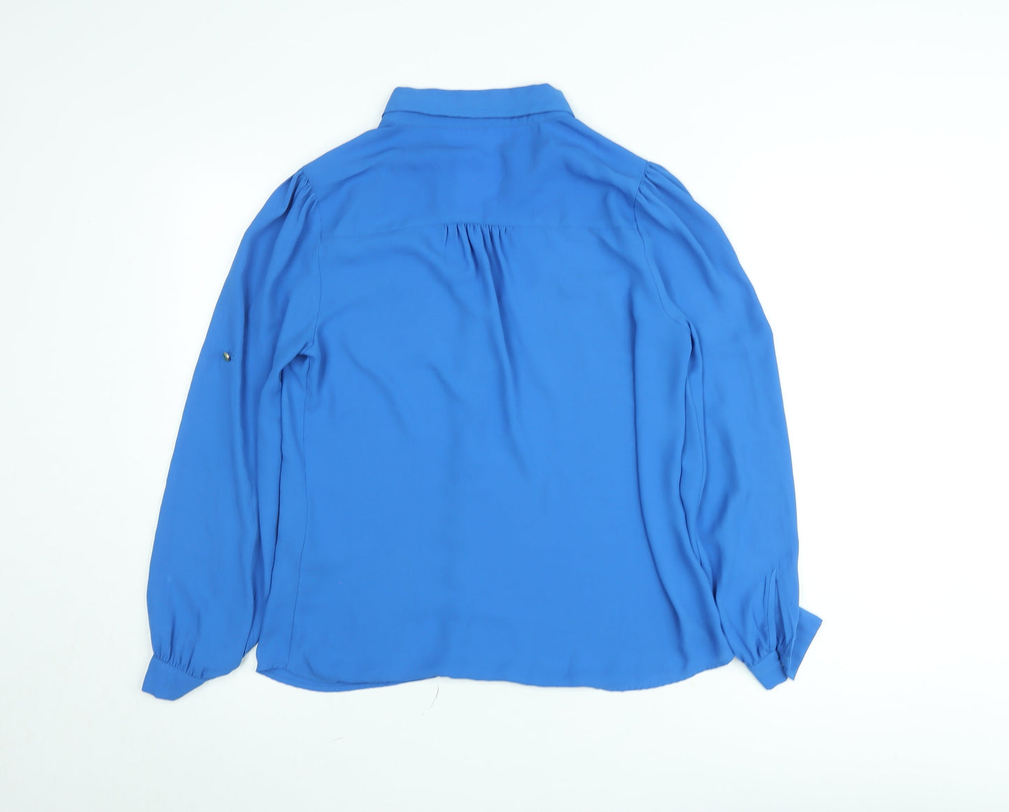 Oasis Women Blue Long Sleeve Collared Chiffon Blouse Size 10