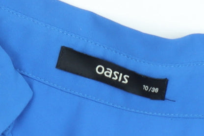 Oasis Women Blue Long Sleeve Collared Chiffon Blouse Size 10