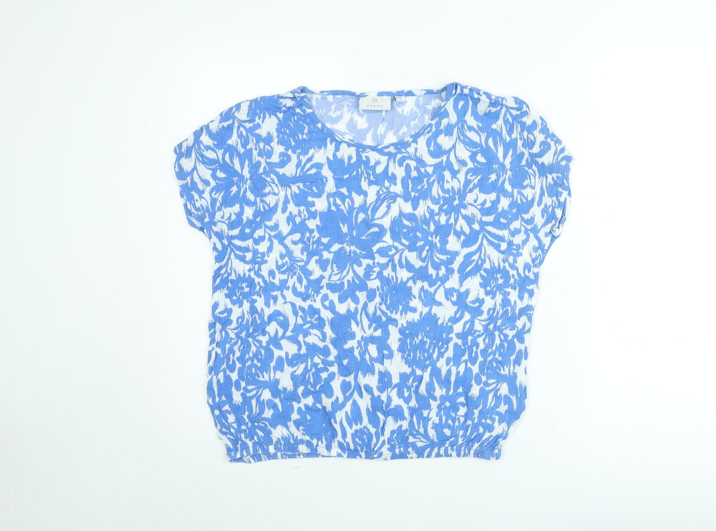 Kaffe Women Blue Floral Short Sleeve Tunic Blouse Size S