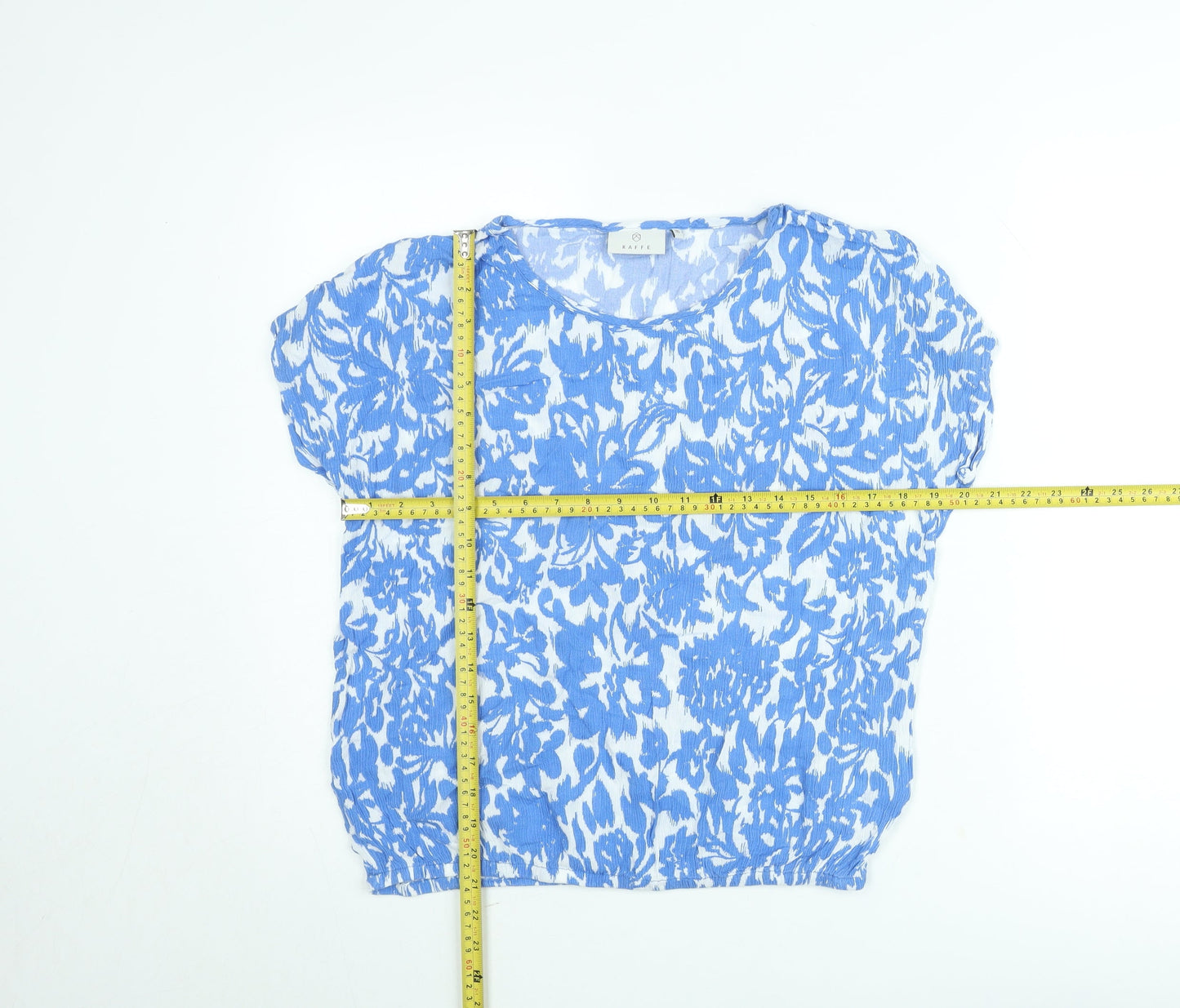 Kaffe Women Blue Floral Short Sleeve Tunic Blouse Size S