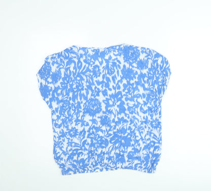Kaffe Women Blue Floral Short Sleeve Tunic Blouse Size S