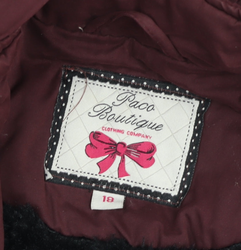 Paco Boutique Womens Red Hooded Parka Jacket Size 18