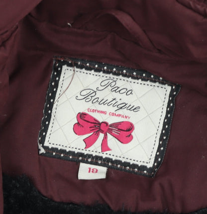 Paco Boutique Womens Red Hooded Parka Jacket Size 18