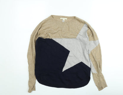White Stuff Women’s Beige Star Wool Blend Jumper Size 8