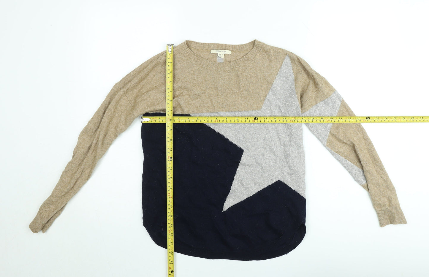 White Stuff Women’s Beige Star Wool Blend Jumper Size 8