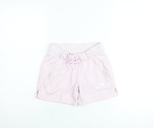 Nike Girls Pink Sweat Shorts Size 8-9 Years Elastic Waist Gym Training