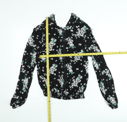 Oasis Women's Black Floral Blouse Size 10 Tunic Style Long Sleeve