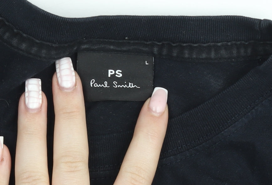 Paul Smith Men's Black Graphic Logo T-Shirt Size L Cotton Crew Neck