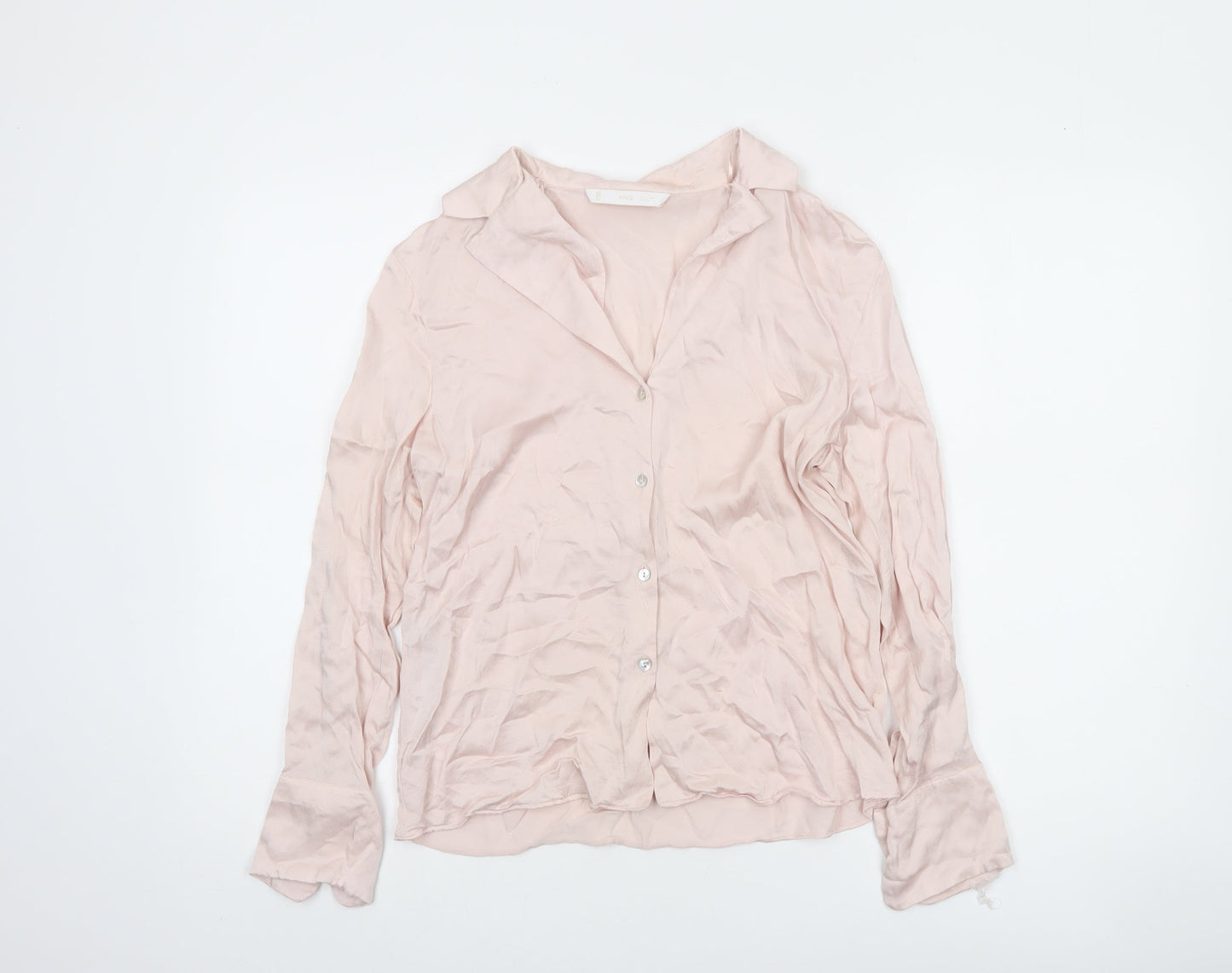 MNG Women’s Pink Button-Up Blouse Viscose Long Sleeve Size 8