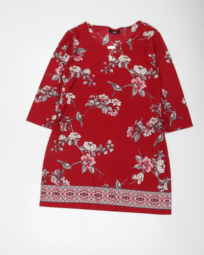 Wallis Women’s Red Floral 3/4 Sleeve Tunic Blouse Size 12
