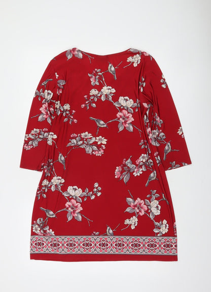 Wallis Women’s Red Floral 3/4 Sleeve Tunic Blouse Size 12