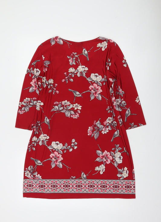 Wallis Women’s Red Floral 3/4 Sleeve Tunic Blouse Size 12