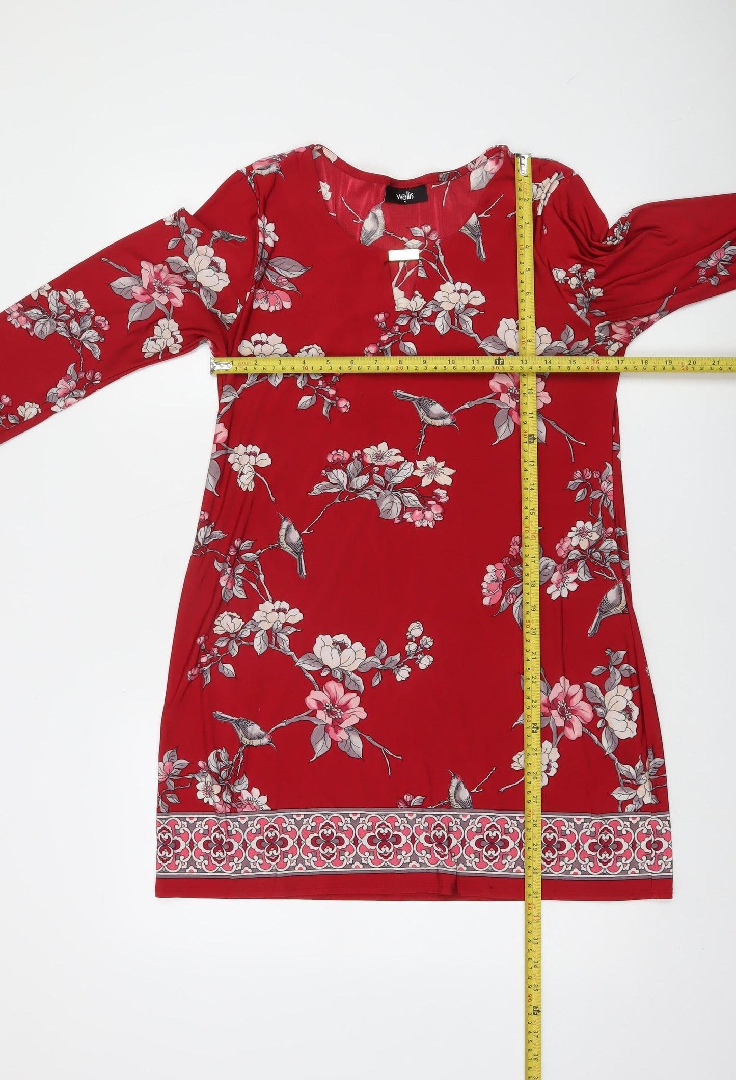 Wallis Women’s Red Floral 3/4 Sleeve Tunic Blouse Size 12