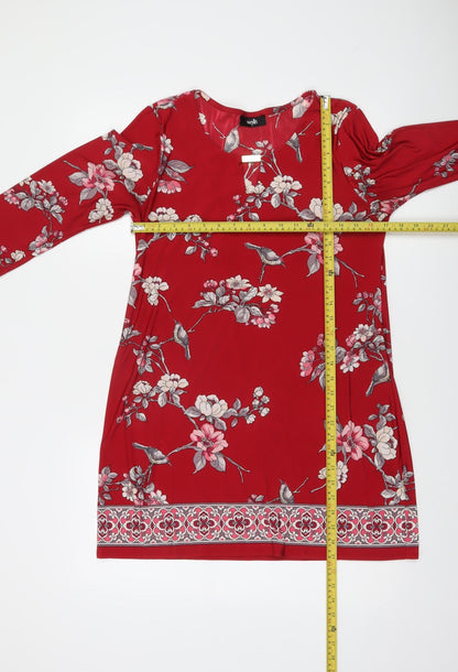 Wallis Women’s Red Floral 3/4 Sleeve Tunic Blouse Size 12