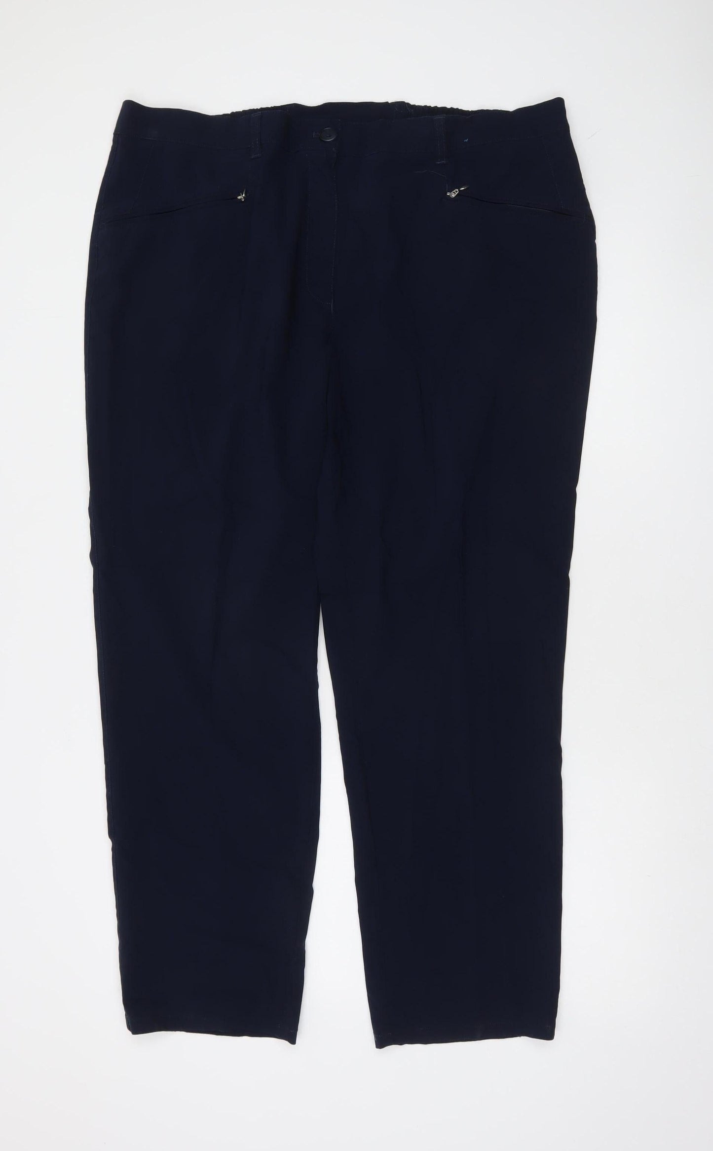 Ulla Popken Women's Blue Elastic Waist Straight Trousers Size 20