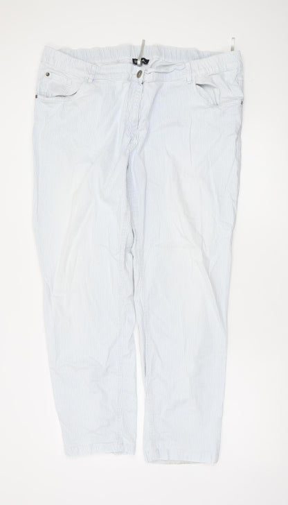Ulla Popken Women Blue Striped Cotton Cargo Trousers Size 18