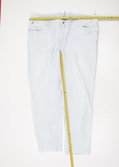 Ulla Popken Women Blue Striped Cotton Cargo Trousers Size 18
