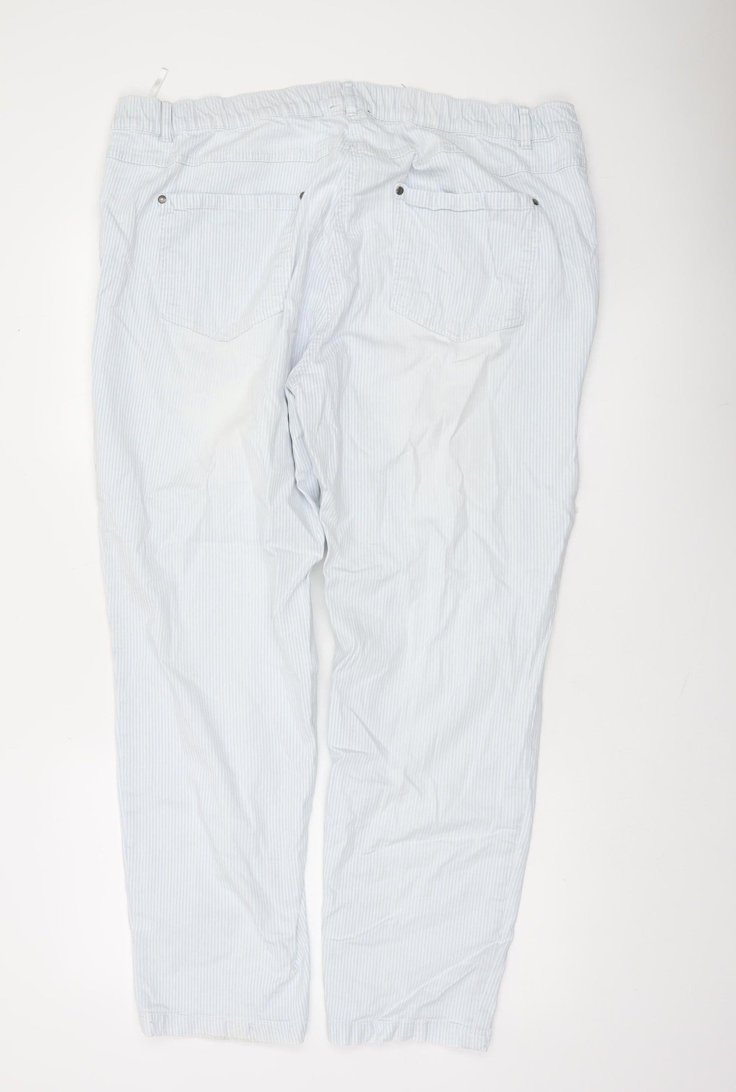 Ulla Popken Women Blue Striped Cotton Cargo Trousers Size 18