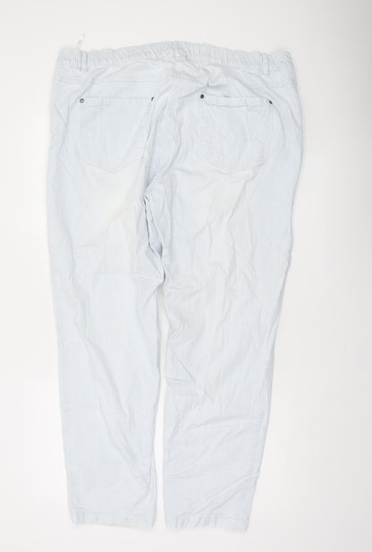 Ulla Popken Women Blue Striped Cotton Cargo Trousers Size 18