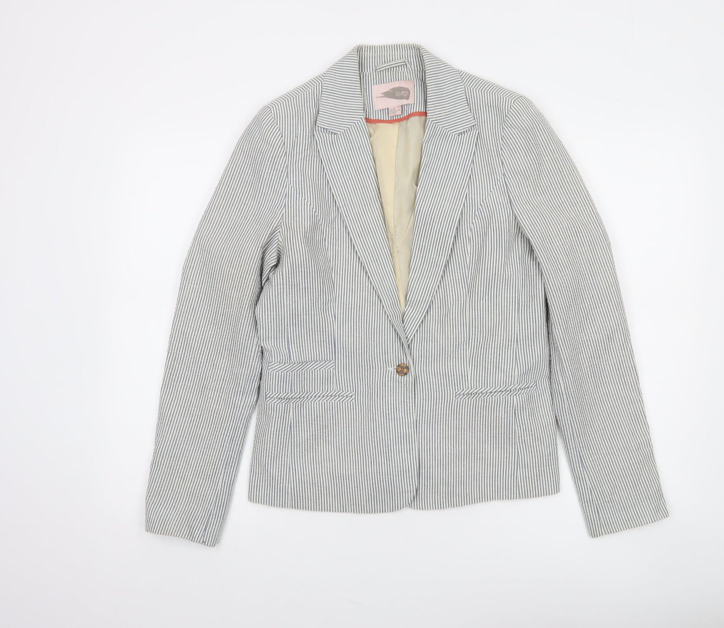 Love21 Women's Blue Striped Single-Breasted Blazer Size M