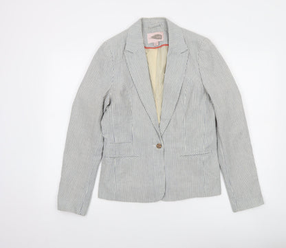Love21 Women's Blue Striped Single-Breasted Blazer Size M
