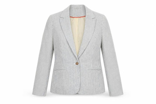 Love21 Women's Blue Striped Single-Breasted Blazer Size M