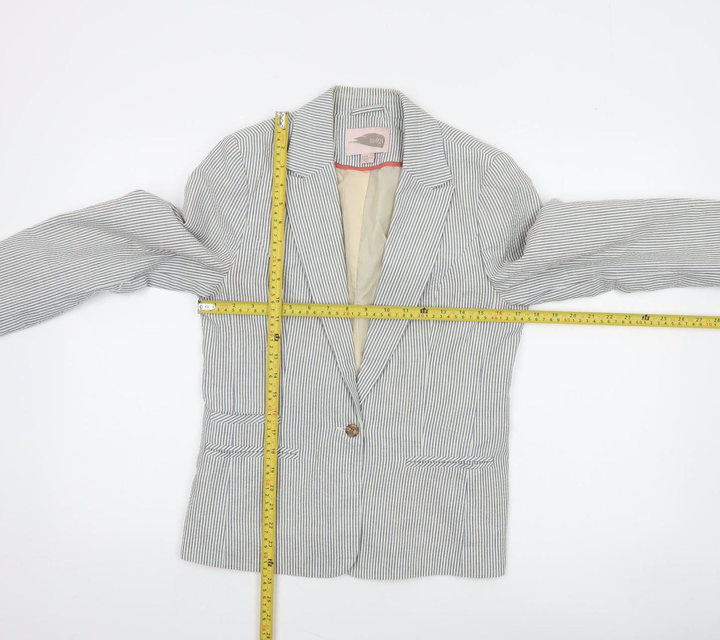 Love21 Women's Blue Striped Single-Breasted Blazer Size M