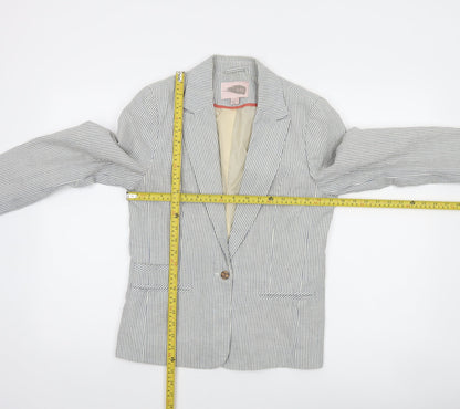 Love21 Women's Blue Striped Single-Breasted Blazer Size M
