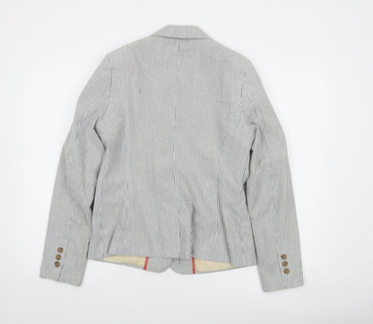 Love21 Women's Blue Striped Single-Breasted Blazer Size M