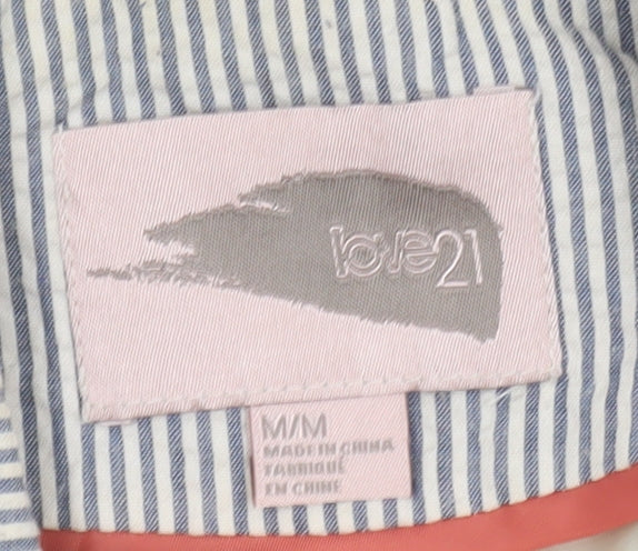 Love21 Women's Blue Striped Single-Breasted Blazer Size M